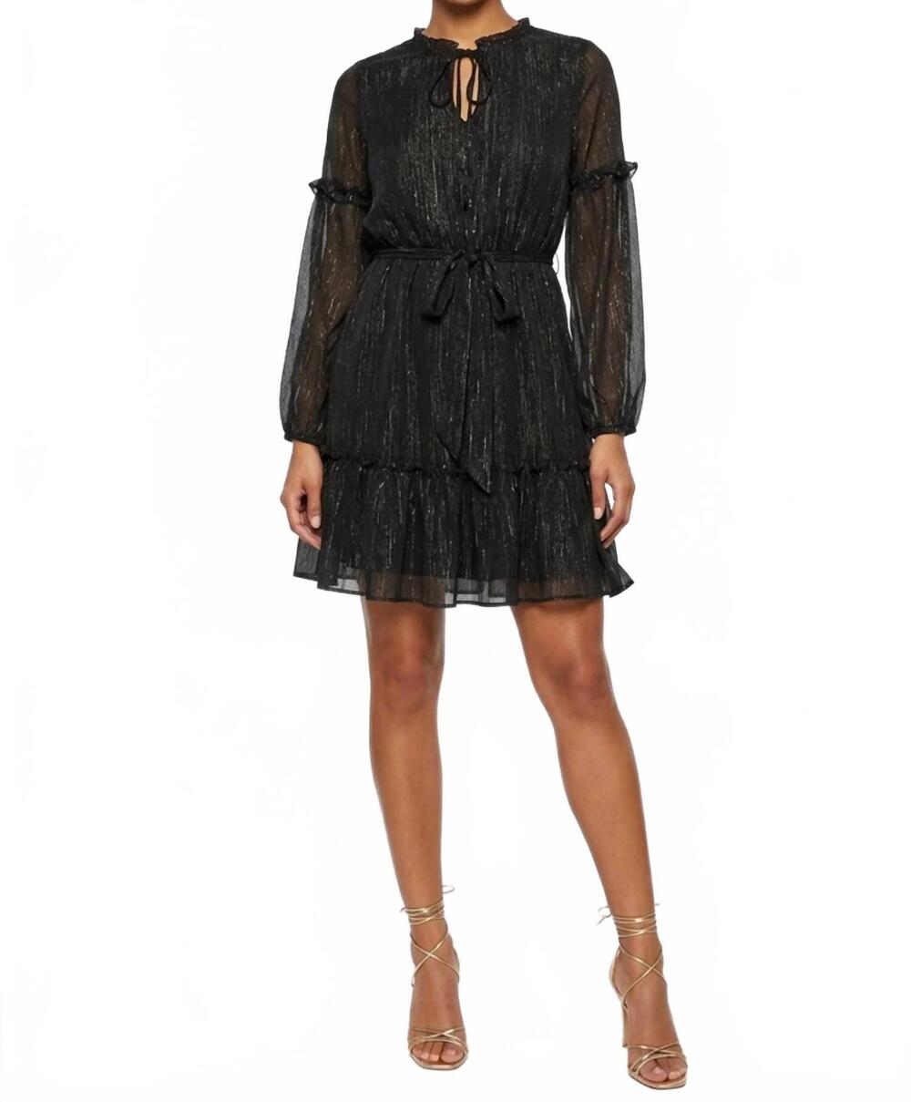 Laundry By Shelli Segal Black Metallic Sheer Long-Sleeve Midi Dress